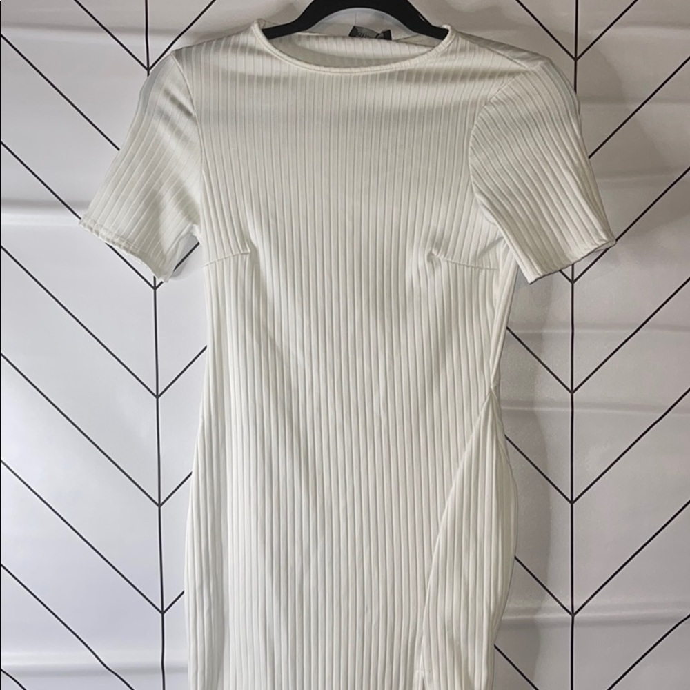 Cream ribbed long dress
